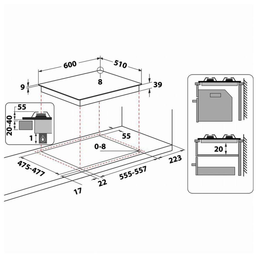 ARISTON Plaque à Gaz PCN 641 60cm Inox 4 Feux PCN 641 T IX A HOB AI