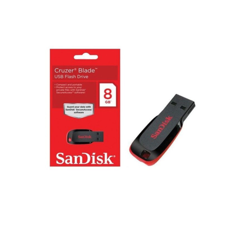 Clé USB Sandisk Clé USB 2.0 Cruzer Blade, 8 Go, Noire